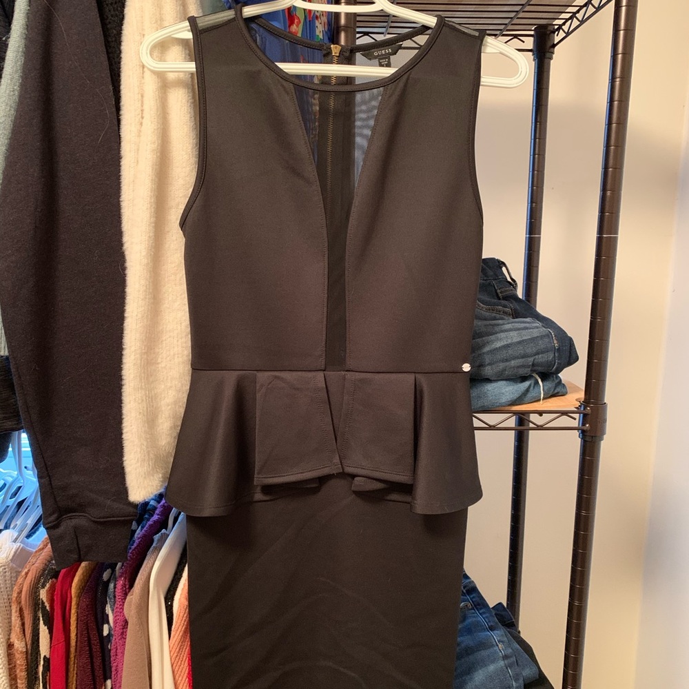 Guess Peplum Deep V Midi Dress